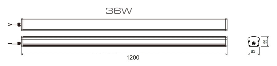 wymiary oprawy hermetycznej LED 36w 120cm