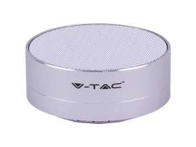 Przenośny Metalowy Głośnik Bluetooth Micro SD Mikrofon 400mah Srebrny V-TAC VT-6133